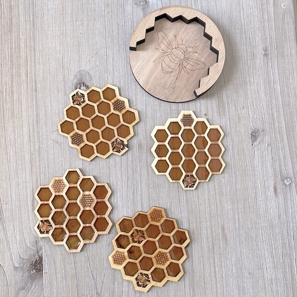 Other - New Honeycomb Bee Coaster Set of 4 with Matching Coaster Holder